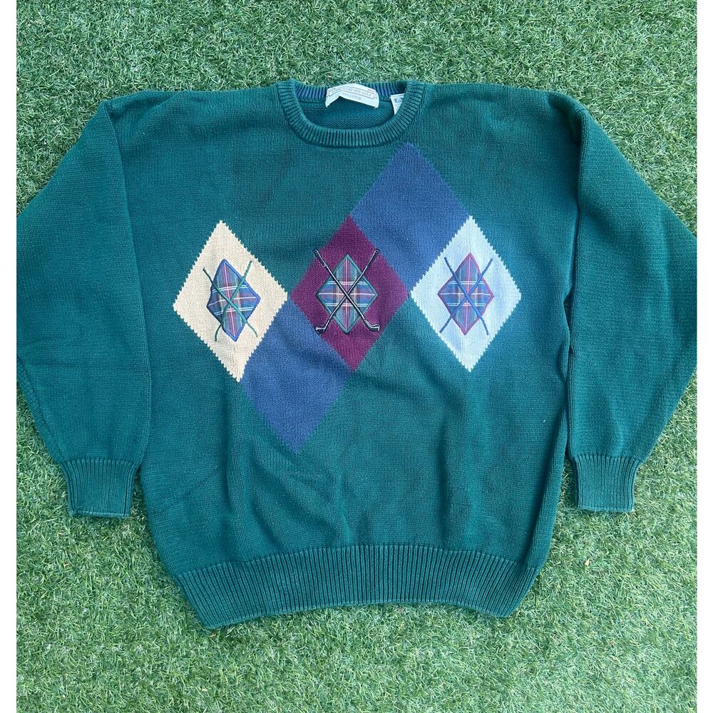 Vintage John Ashford Golf Sweater – Argyle Diamond Knit XL